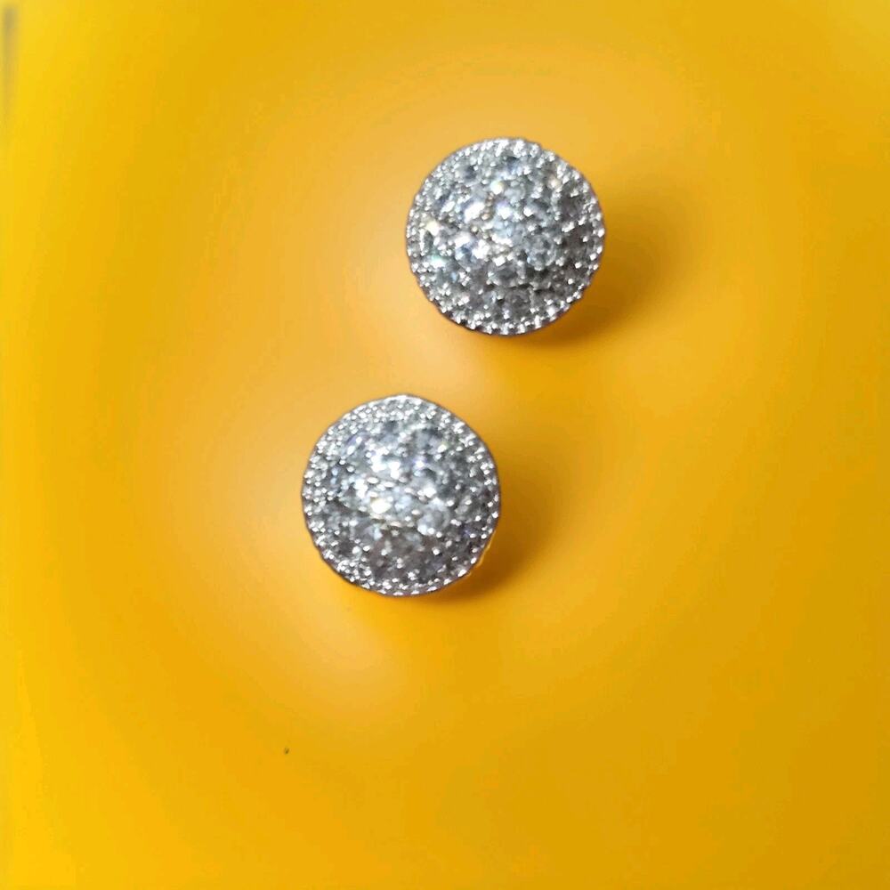 925 Sterling Silver Dome Shaped Cubic Zirconia Paved Stud Earrings